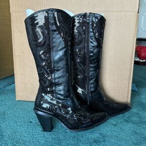 Black Sequined Cowboy Boots